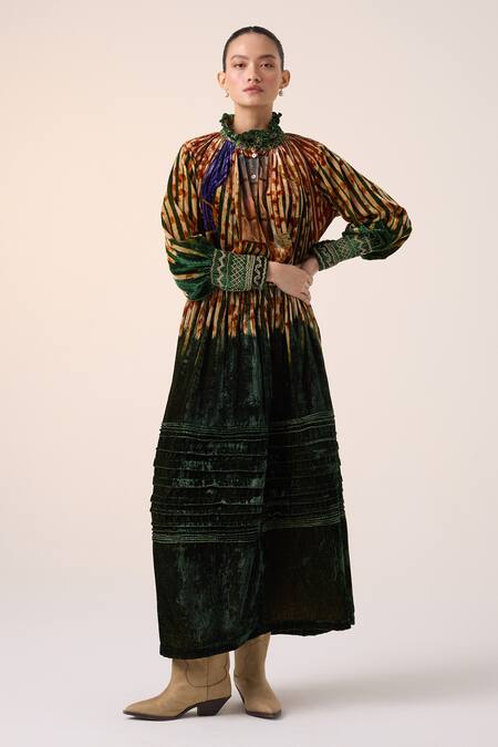 Cord Green Velvet Round Neck Home Alone Print Top And Skirt Set at Aza Fashions Cord_Green Velvet Round Neck Home Alone Print Top And Skirt Set _at_Aza_Fashions