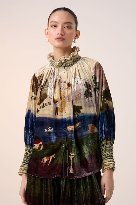 Cord Purple Velvet Round , High Home Alone Print Top And Skirt Set Online at Aza Fashions Cord_Purple Velvet Round , High Home Alone Print Top And Skirt Set _Online_at_Aza_Fashions