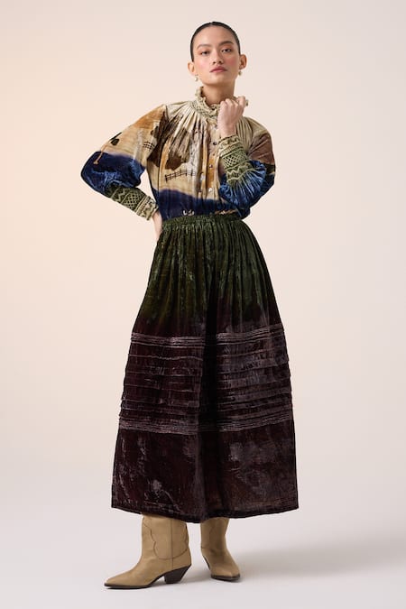 Shop Cord Purple Velvet Round , High Home Alone Print Top And Skirt Set Shop_Cord_Purple Velvet Round , High Home Alone Print Top And Skirt Set