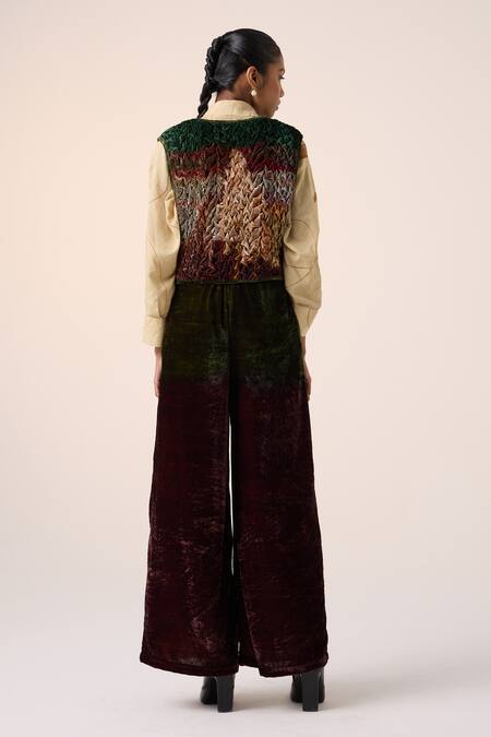 Buy_Cord_Multi Color Velvet Embroidery V-neck Floral Quilted Gillet Jacket _Online_at_Aza_Fashions