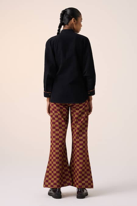 Shop Cord Black Corduroy Applique High Neck Floral Cat Shacket at Aza Fashions Shop_Cord_Black Corduroy Applique High Neck Floral Cat Shacket _at_Aza_Fashions