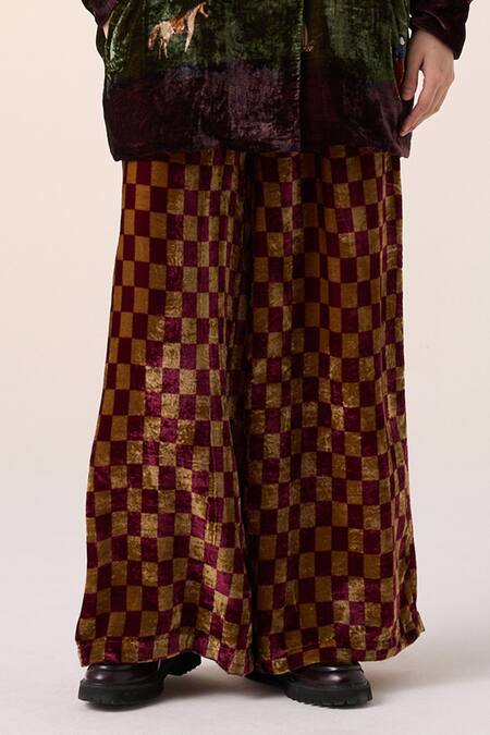 Buy_Cord_Multi Color Velvet Collared Village Print Jacket And Pant Set _Online_at_Aza_Fashions