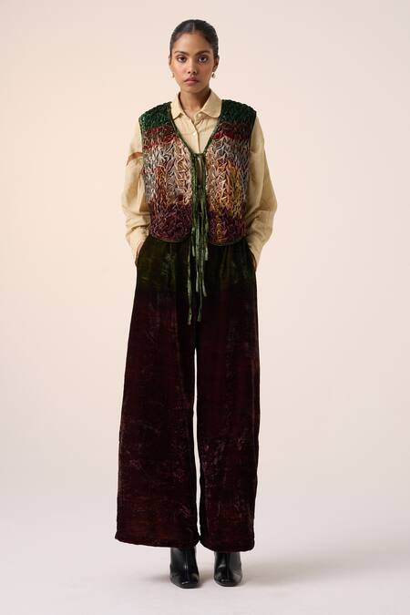 Cord_Brown Velvet Lounge Ombre Pant _Online_at_Aza_Fashions