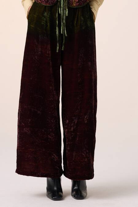 Buy_Cord_Brown Velvet Lounge Ombre Pant _Online_at_Aza_Fashions