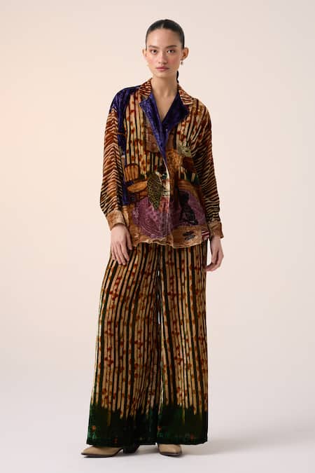 Shop_Cord_Multi Color Velvet Collared Multicolor Lounge Home Alone Print Set _Online_at_Aza_Fashions