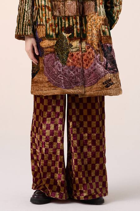 Cord Multi Color Velvet Embroidery Collared Quilted Jacket And Pant Set Online at Aza Fashions Cord_Multi Color Velvet Embroidery Collared Quilted Jacket And Pant Set _Online_at_Aza_Fashions