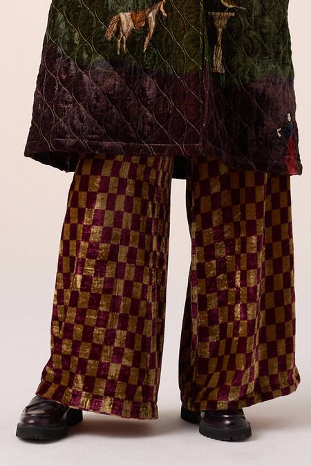 Cord_Multi Color Velvet Embroidery Collared Village Print Jacket And Pant Set _at_Aza_Fashions