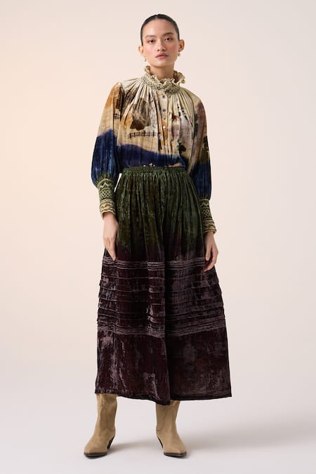 Shop_Cord_Purple Velvet Pintuck Ombre Midi Skirt _at_Aza_Fashions