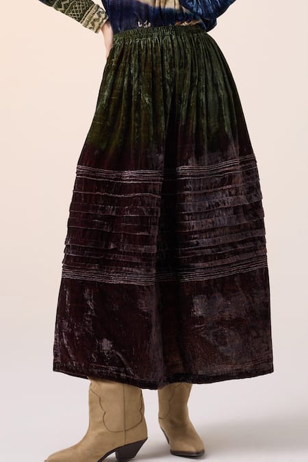 Cord_Purple Velvet Pintuck Ombre Midi Skirt _Online_at_Aza_Fashions