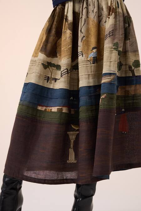 Buy_Cord_Multi Color Cotton Pintuck Village Print Skirt _Online_at_Aza_Fashions