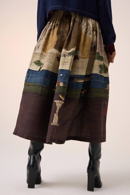 Shop_Cord_Multi Color Cotton Pintuck Village Print Skirt _Online_at_Aza_Fashions