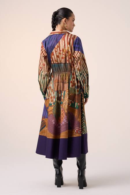 Shop_Cord_Multi Color Cotton Collared Home Alone Print Midi Dress _at_Aza_Fashions