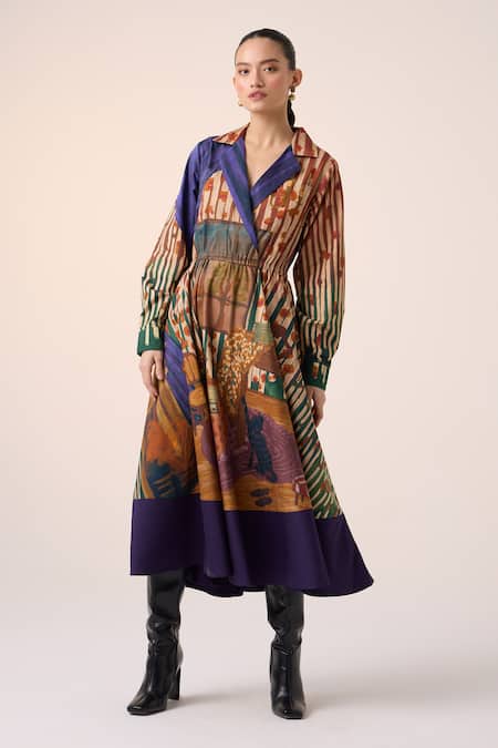 Shop_Cord_Multi Color Cotton Collared Home Alone Print Midi Dress _Online_at_Aza_Fashions