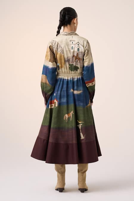 Shop_Cord_Multi Color Cotton Collared Village Print Midi Dress _at_Aza_Fashions