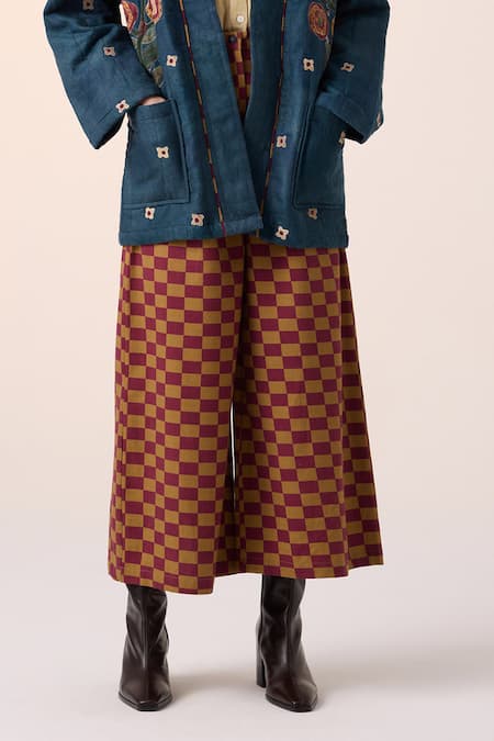 Cord Blue Linen Embroidery Open Neck Floral Applique Kimono Jacket And Pant Set Online at Aza Fashions Cord_Blue Linen Embroidery Open Neck Floral Applique Kimono Jacket And Pant Set _Online_at_Aza_Fashions