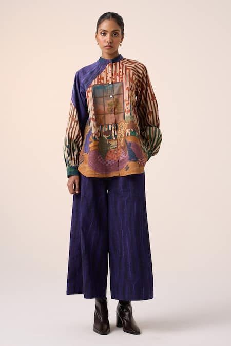 Shop_Cord_Purple Cotton Home Alone Print Wide Leg Pant _at_Aza_Fashions