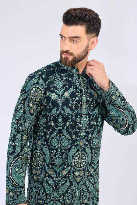 Buy Kasbah Green Georgette Embroidery Flora Fauna Kurta Online at Aza Fashions Buy_Kasbah_Green Georgette Embroidery Flora Fauna Kurta _Online_at_Aza_Fashions