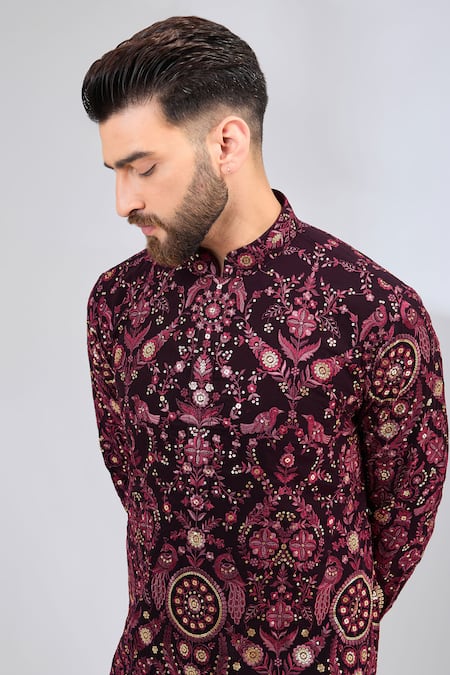 Buy Kasbah Maroon Georgette Embroidery Floral Thread Kurta Online at Aza Fashions Buy_Kasbah_Maroon Georgette Embroidery Floral Thread Kurta _Online_at_Aza_Fashions