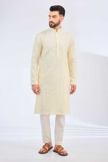Kasbah_Ivory Silk Sequins, Embroidery On Kurta _Online_at_Aza_Fashions