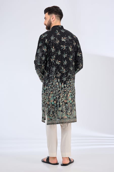 Shop Kasbah Black Georgette Embroidery Floral Thread Kurta at Aza Fashions Shop_Kasbah_Black Georgette Embroidery Floral Thread Kurta _at_Aza_Fashions