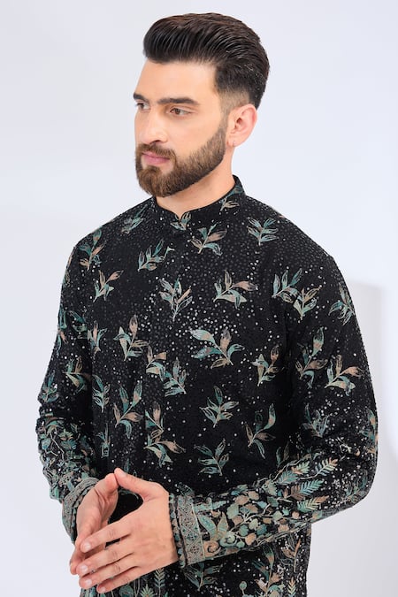 Buy Kasbah Black Georgette Embroidery Floral Thread Kurta Online at Aza Fashions Buy_Kasbah_Black Georgette Embroidery Floral Thread Kurta _Online_at_Aza_Fashions