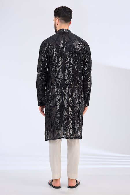 Shop Kasbah Black Georgette Cut Work, Sequins And Cutdana Embroidered Kurta at Aza Fashions Shop_Kasbah_Black Georgette Cut Work, Sequins And Cutdana Embroidered Kurta _at_Aza_Fashions