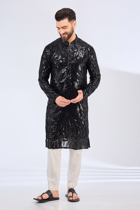 Kasbah Black Georgette Cut Work, Sequins And Cutdana Embroidered Kurta Online at Aza Fashions Kasbah_Black Georgette Cut Work, Sequins And Cutdana Embroidered Kurta _Online_at_Aza_Fashions