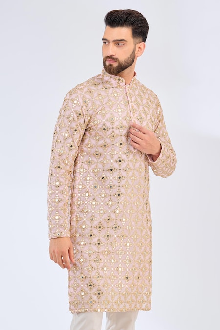 Kasbah Embroidered Pink Mirror & Zari Work Kurta 