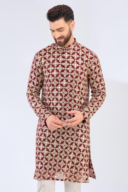 Kasbah Maroon Zari Embroidered Straight Kurta 