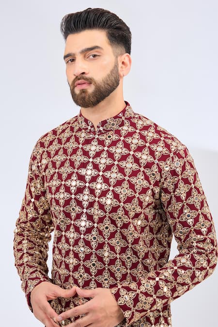 Buy Kasbah Maroon Georgette Mirrors, Zari Embroidered Straight Kurta Online at Aza Fashions Buy_Kasbah_Maroon Georgette Mirrors, Zari Embroidered Straight Kurta _Online_at_Aza_Fashions