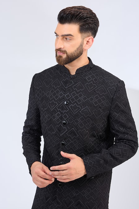 Buy_Kasbah_Black Silk Embroidery Thread Sherwani _Online_at_Aza_Fashions