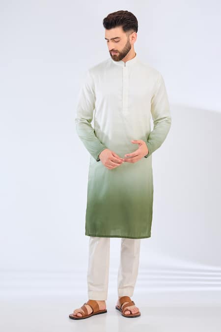 Kasbah_Green Polyester Ombre Straight Kurta _Online_at_Aza_Fashions