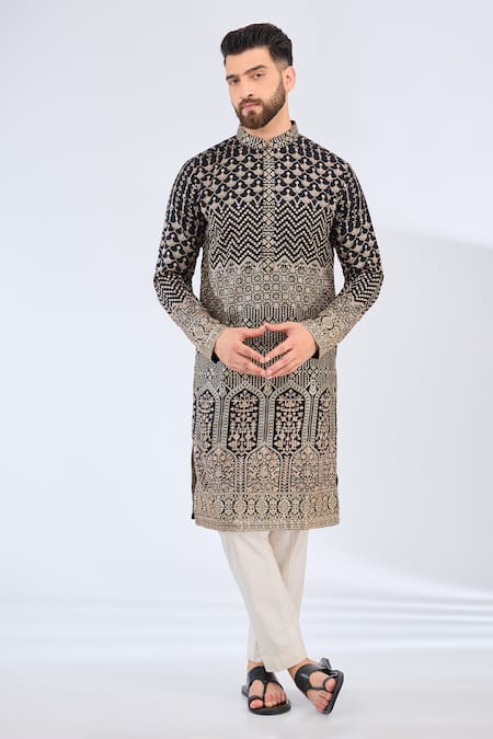 Kasbah_Black Georgette Zari Embroidered Straight Kurta _Online_at_Aza_Fashions