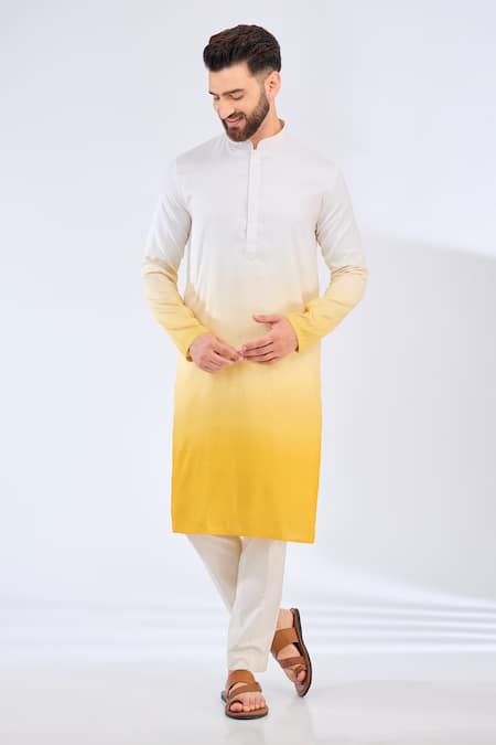 Kasbah_Yellow Polyester Ombre Straight Kurta _Online_at_Aza_Fashions