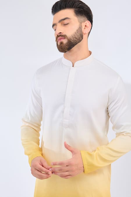 Buy_Kasbah_Yellow Polyester Ombre Straight Kurta _Online_at_Aza_Fashions