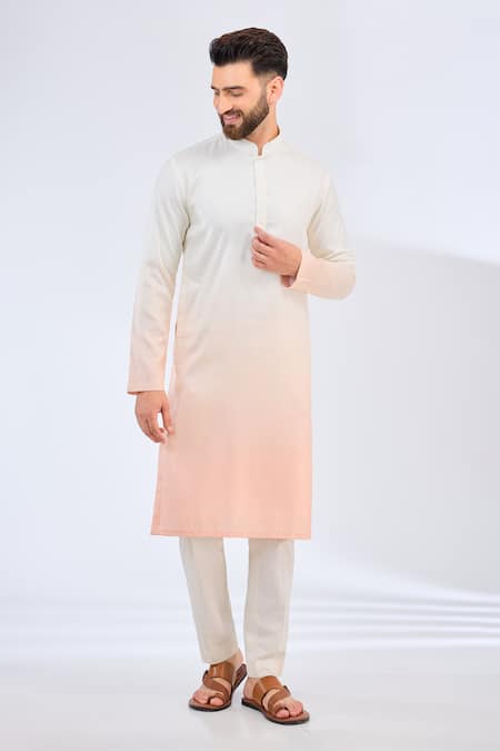 Kasbah_Peach Polyester Ombre Straight Kurta _Online_at_Aza_Fashions