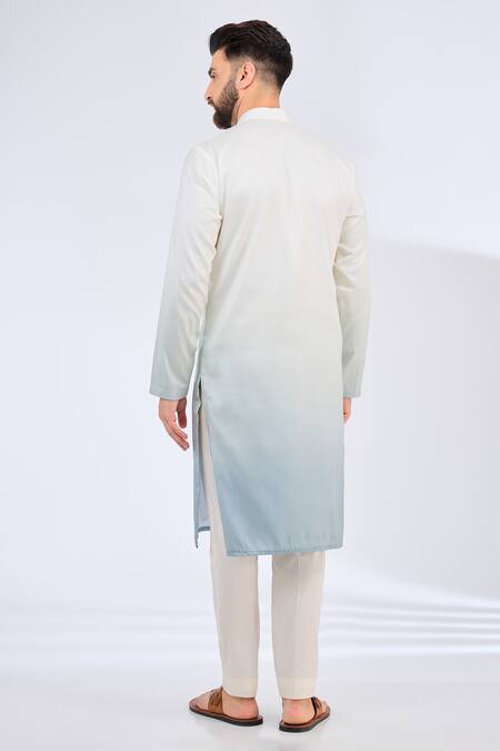 Shop_Kasbah_Blue Polyester Ombre Long Sleeve Kurta _at_Aza_Fashions