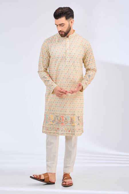 Kasbah_Multi Color Georgette Embroidery Floral Jaal Kurta_Online_at_Aza_Fashions