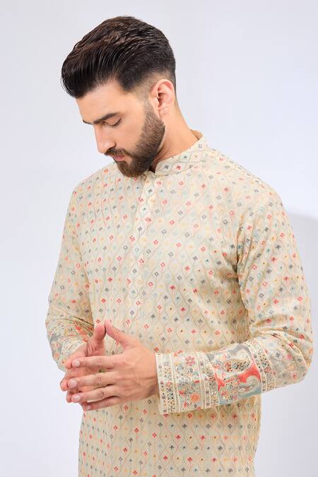 Buy_Kasbah_Multi Color Georgette Embroidery Floral Jaal Kurta_Online_at_Aza_Fashions