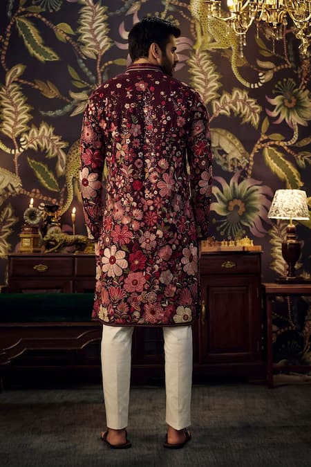 Shop Kasbah Wine Georgette Embroidery, Sequins Floral Kurta at Aza Fashions Shop_Kasbah_Wine Georgette Embroidery, Sequins Floral Kurta _at_Aza_Fashions