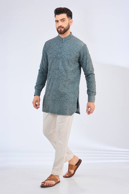 Kasbah Gray Silk Embroidery Geometric Chikankari Kurta Online at Aza Fashions Kasbah_Gray Silk Embroidery Geometric Chikankari Kurta _Online_at_Aza_Fashions
