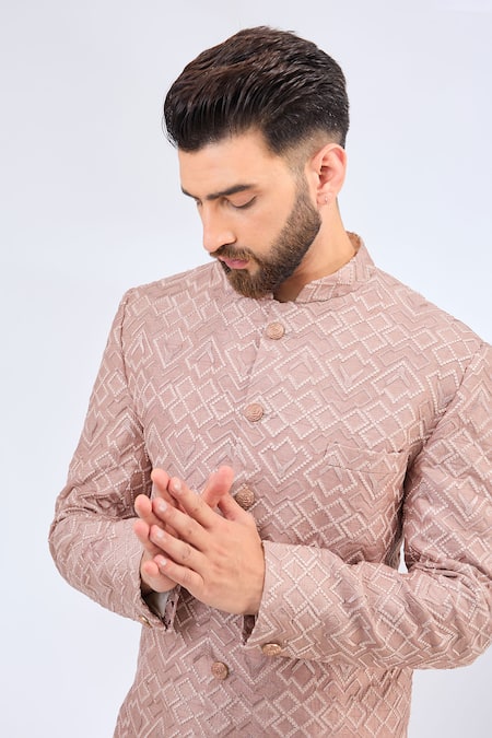 Buy_Kasbah_Pink Silk Geometric Embroidered Sherwani _Online_at_Aza_Fashions