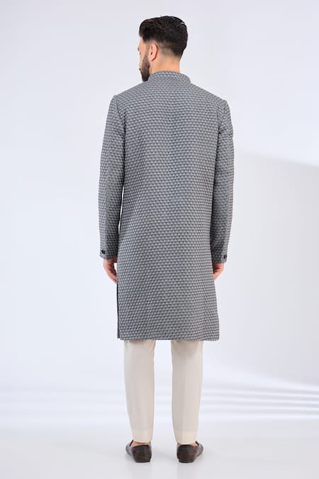 Shop_Kasbah_Gray Silk Embroidery Grey Butti Sherwani _at_Aza_Fashions