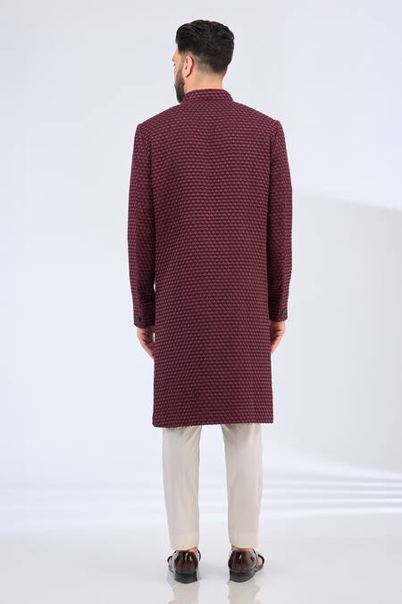 Shop_Kasbah_Wine Silk Tonal Butti Embroidered Sherwani _at_Aza_Fashions
