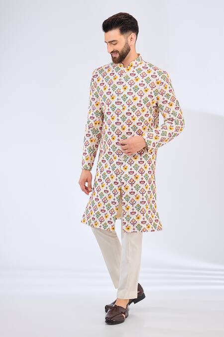 Kasbah_Multi Color Silk Embroidery Floral Phulkari Sherwani _Online_at_Aza_Fashions