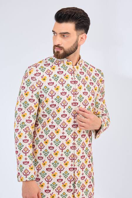 Buy_Kasbah_Multi Color Silk Embroidery Floral Phulkari Sherwani _Online_at_Aza_Fashions