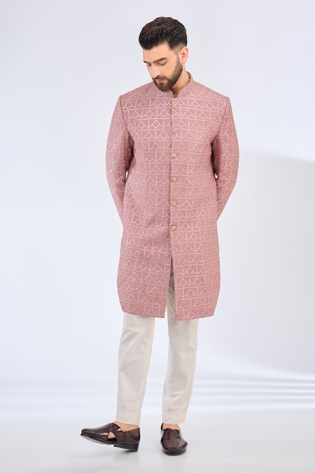 Kasbah Purple Silk Embroidery Tonal Geometric Sherwani Online at Aza Fashions Kasbah_Purple Silk Embroidery Tonal Geometric Sherwani _Online_at_Aza_Fashions