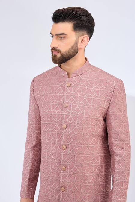 Buy Kasbah Purple Silk Embroidery Tonal Geometric Sherwani Online at Aza Fashions Buy_Kasbah_Purple Silk Embroidery Tonal Geometric Sherwani _Online_at_Aza_Fashions