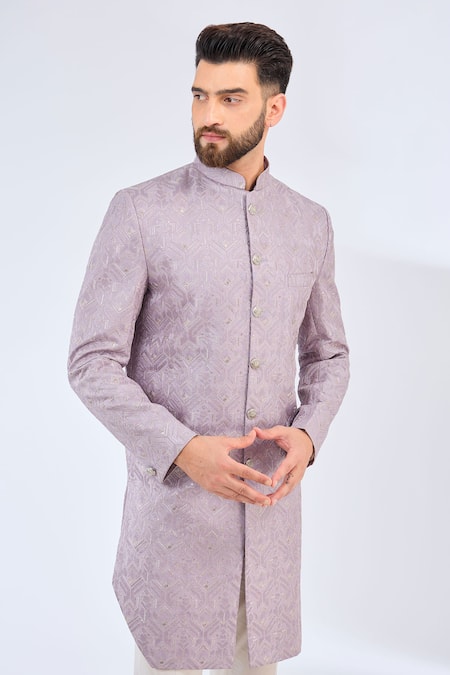 Kasbah Purple Silk Geometric Embroidered Sherwani 