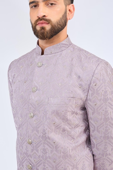 Buy_Kasbah_Purple Silk Embroidery Geometric Sherwani _Online_at_Aza_Fashions